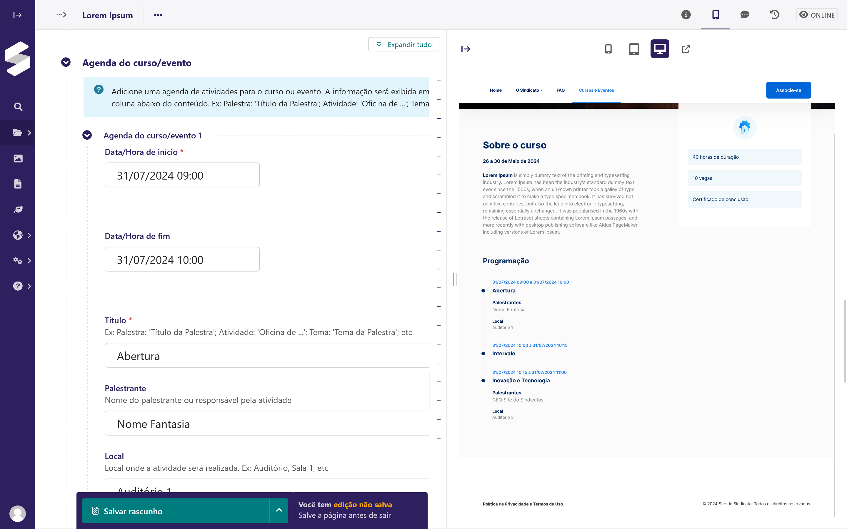 Manual: Cursos e Eventos