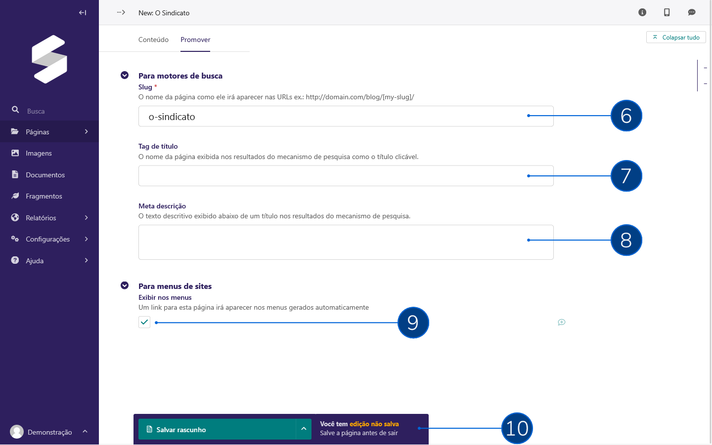 Manual: Páginas Institucionais - Promover