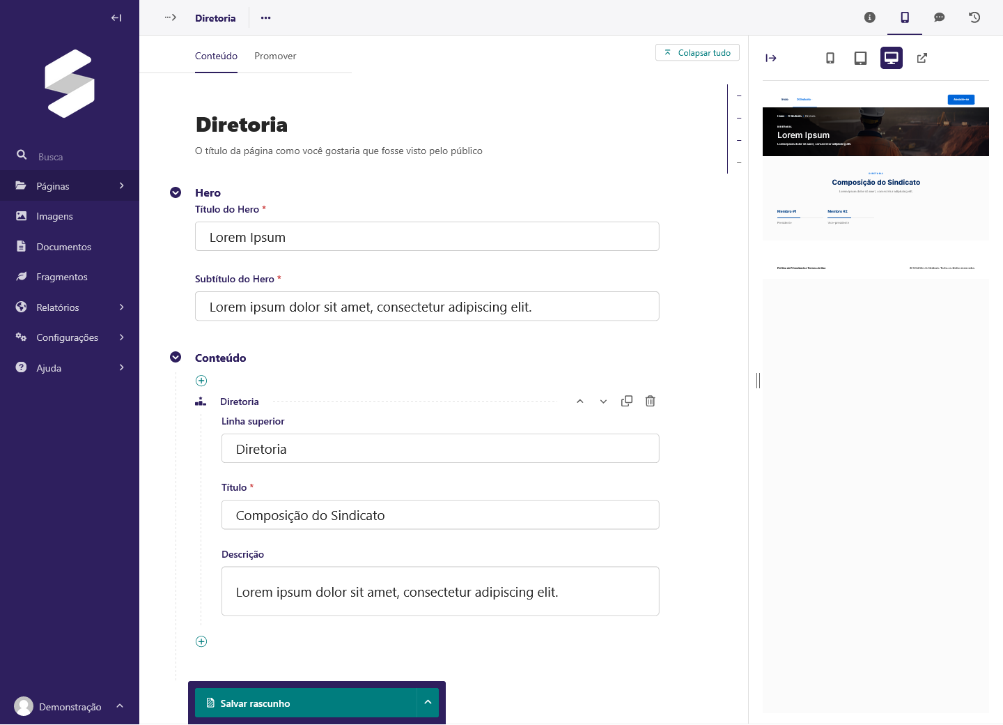 Manual: Páginas Institucionais - Diretoria