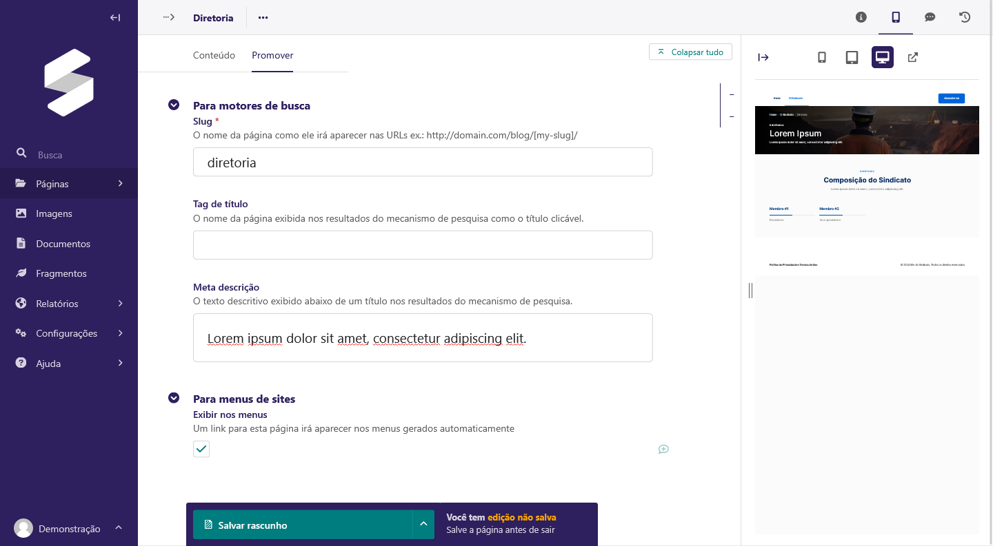 Manual: Páginas Institucionais - Diretoria